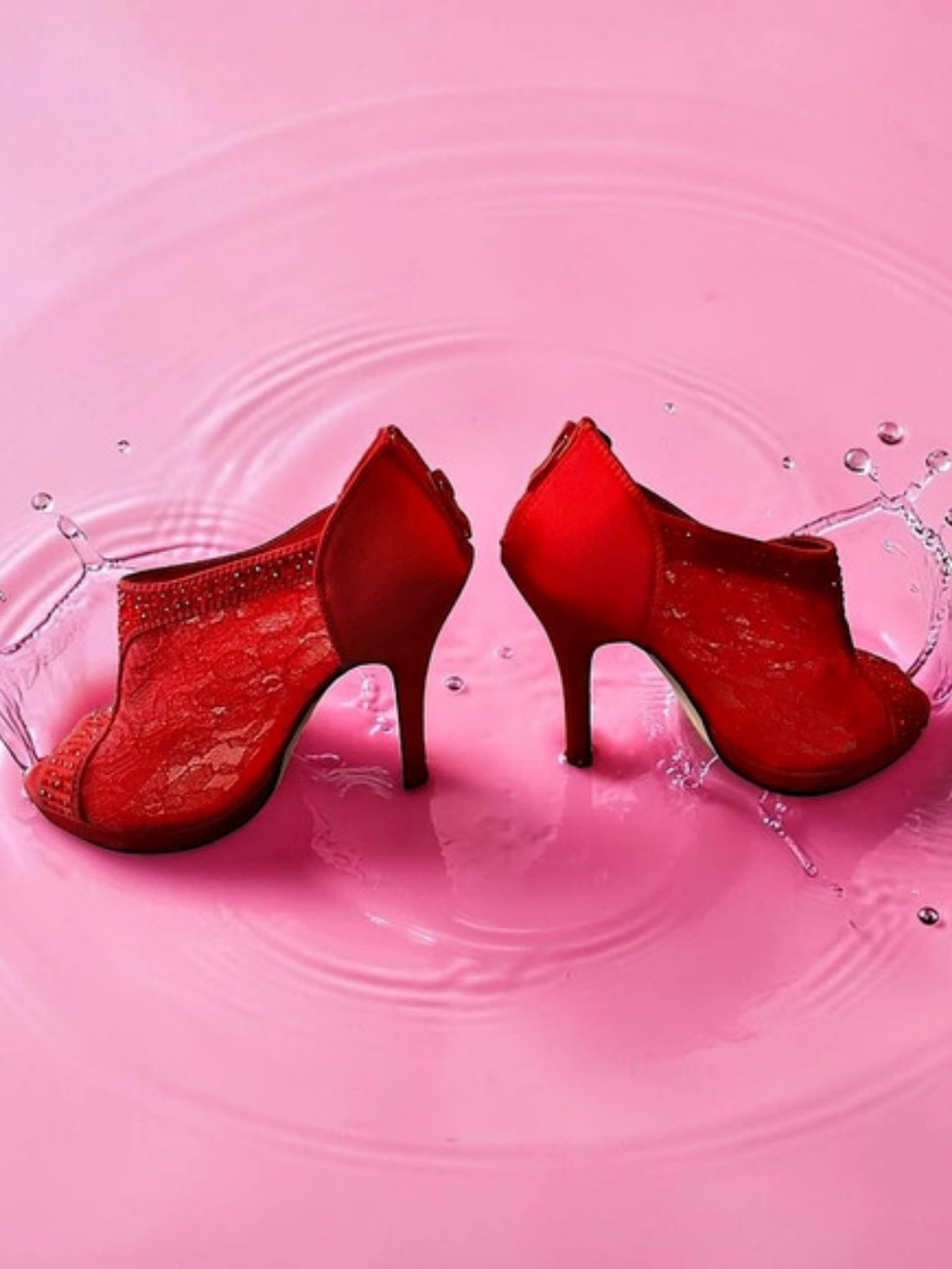 De Blossom Collection Red Lace Peep-Toe Heels Women's Shoes Size 6 Sexy Autumn - Picture 6 of 8